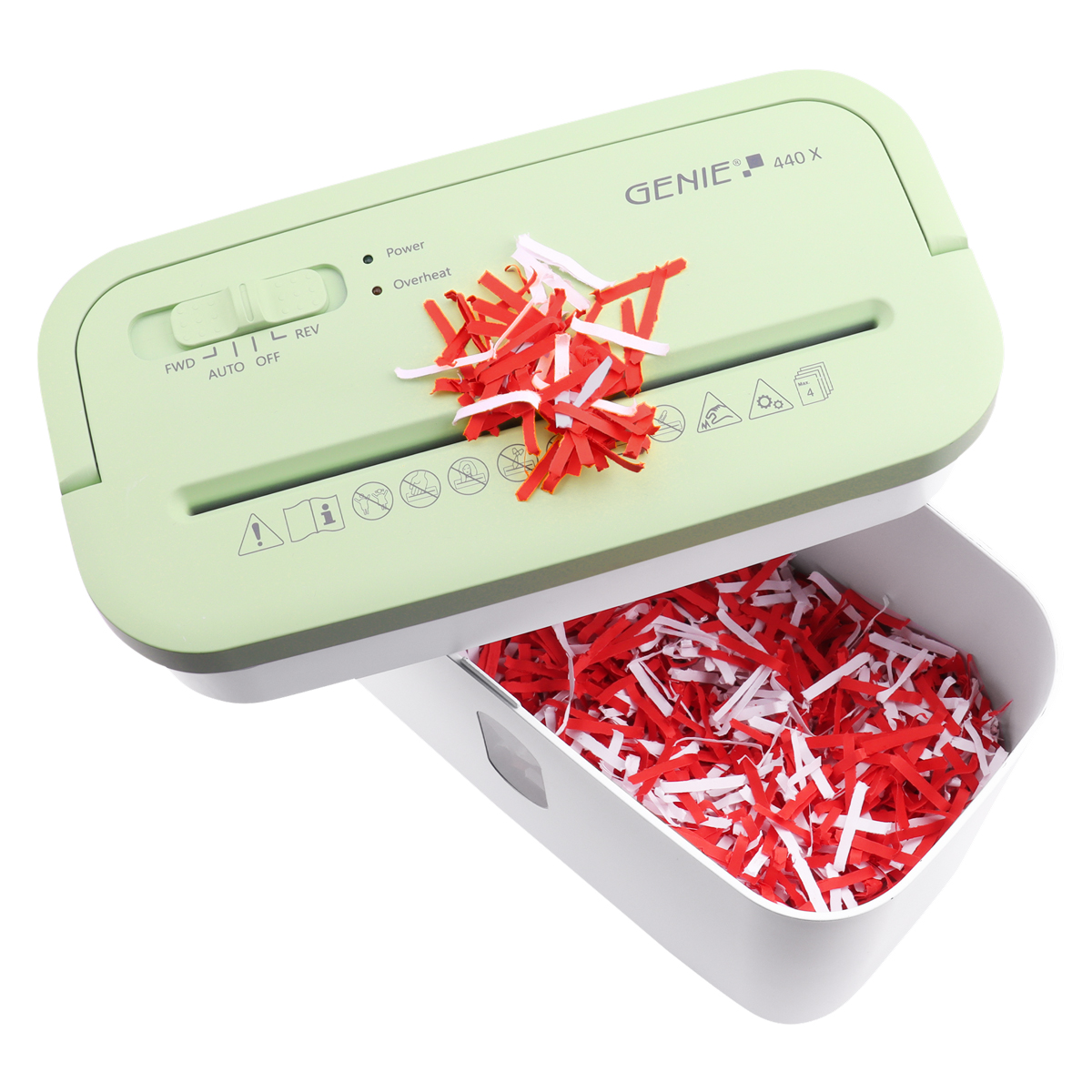 Genie 440 X Aktenvernichter weiß/grün, 4 Blatt, Partikelschnitt 
