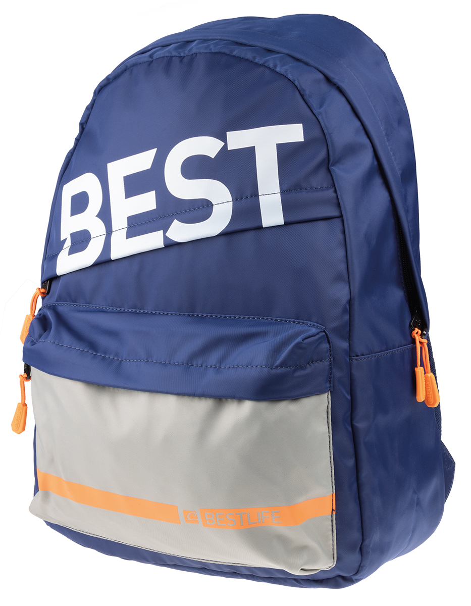 BestLife BSB-3290BU Schulrucksack blau/grau/orange für Laptop & Tablet bis 15.6'' (39,6cm) inkl. Smartphonefach