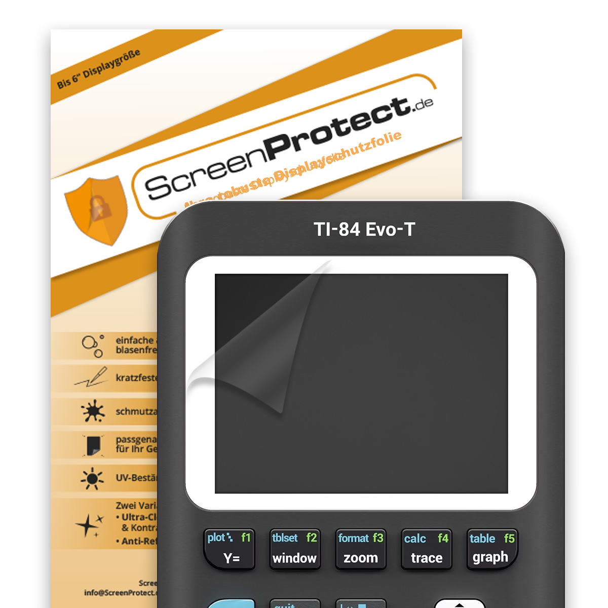 ScreenProtect Displayschutzfolie für TI-84 Evo-T, Ultra Clear Folie & Microfasertuch 