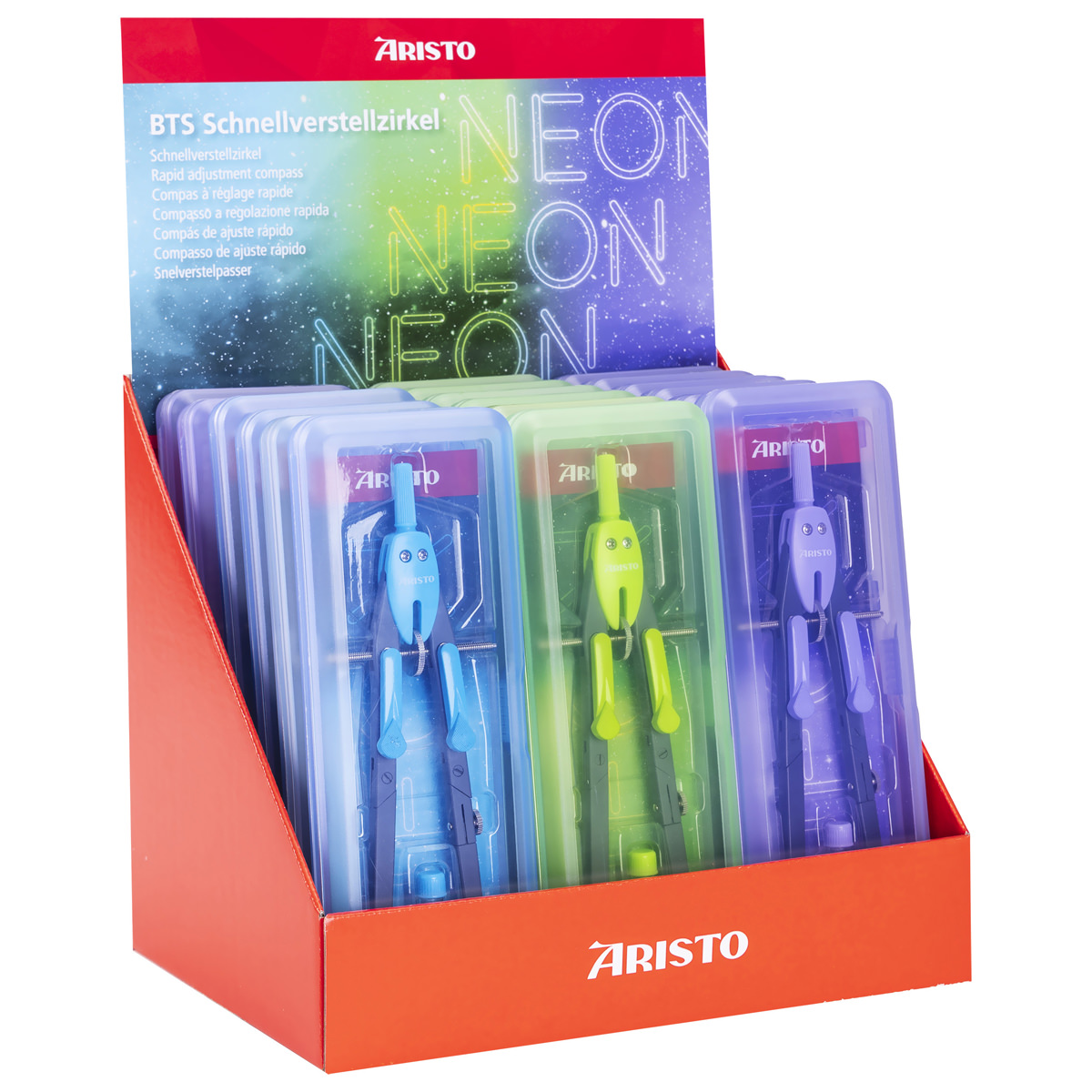 Aristo Schnellverstellzirkel BTS 18er Display, neonfarben sortiert 