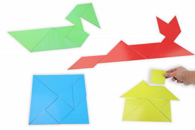 Wissner Tangramsatz magnetisch für Tafeln, 4 Farben mit je 7 Formen, 28-teilig 