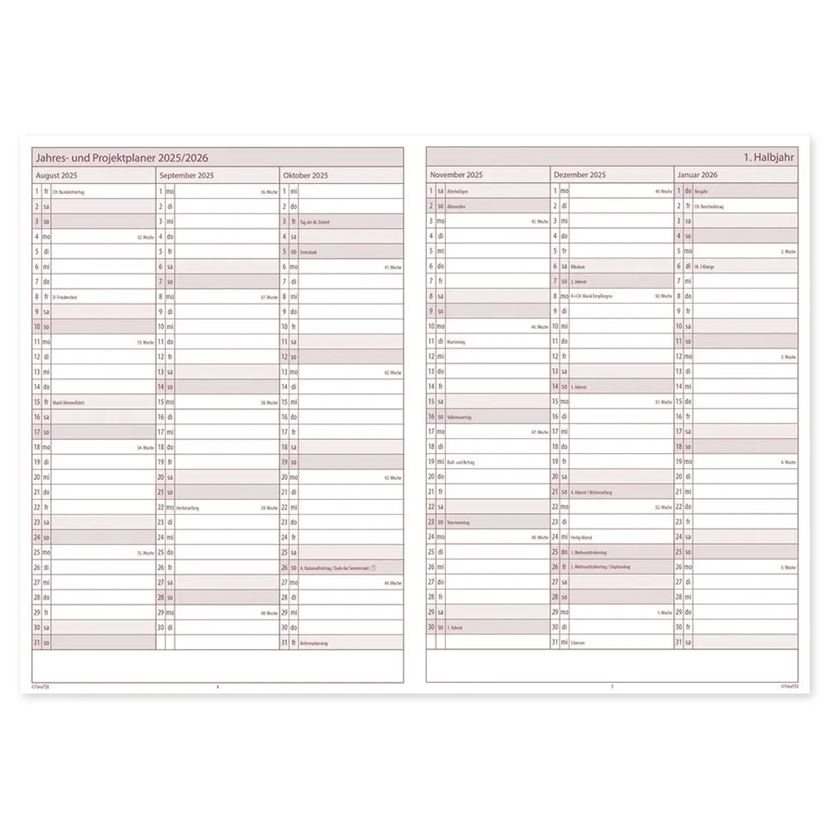 TimeTEX Kompakt-Lehrerkalender A4-Plus 2026/2027 mit 2 Lesebänder, Softcover und Verschluss-Gummi
