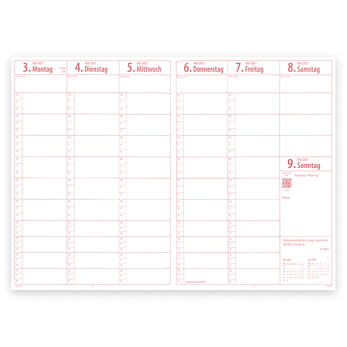DynaTech × TimeTEX System-Schulplaner A4-Plus 2026/2027 mit 4 Lesebänder, Hardcover und Einstecktasche