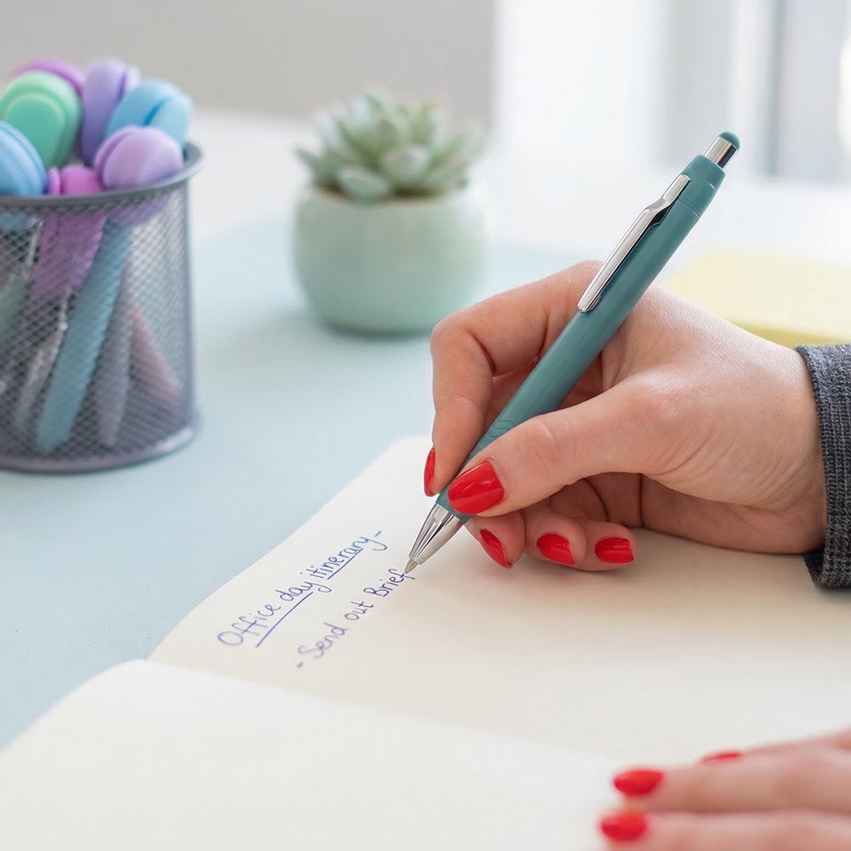 Stift&Strich Kugelschreiber auf hellem Schreibtisch