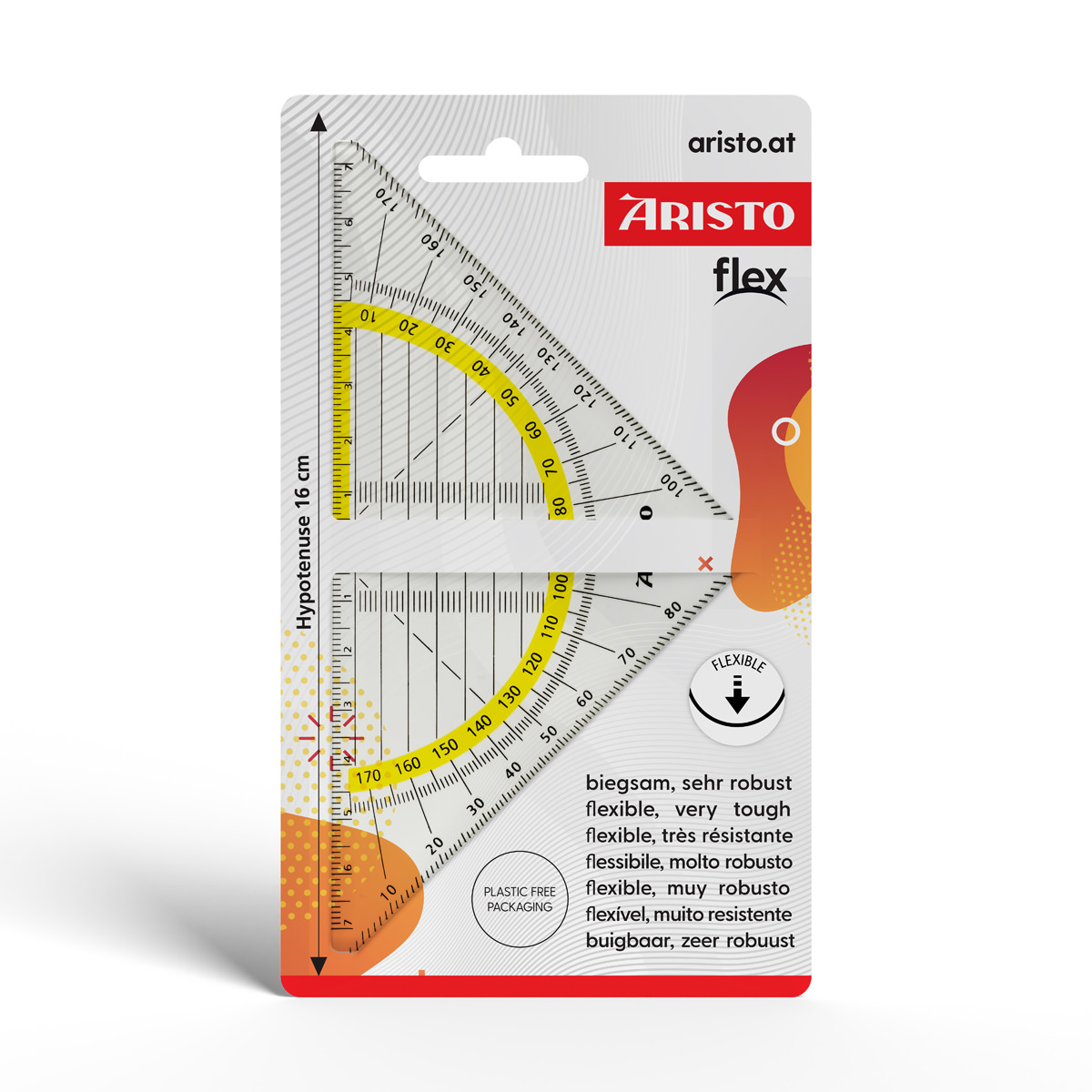 Aristo Flex Geometrie Dreieck 16 cm biegsam, Hyp. 16 cm, transparent 