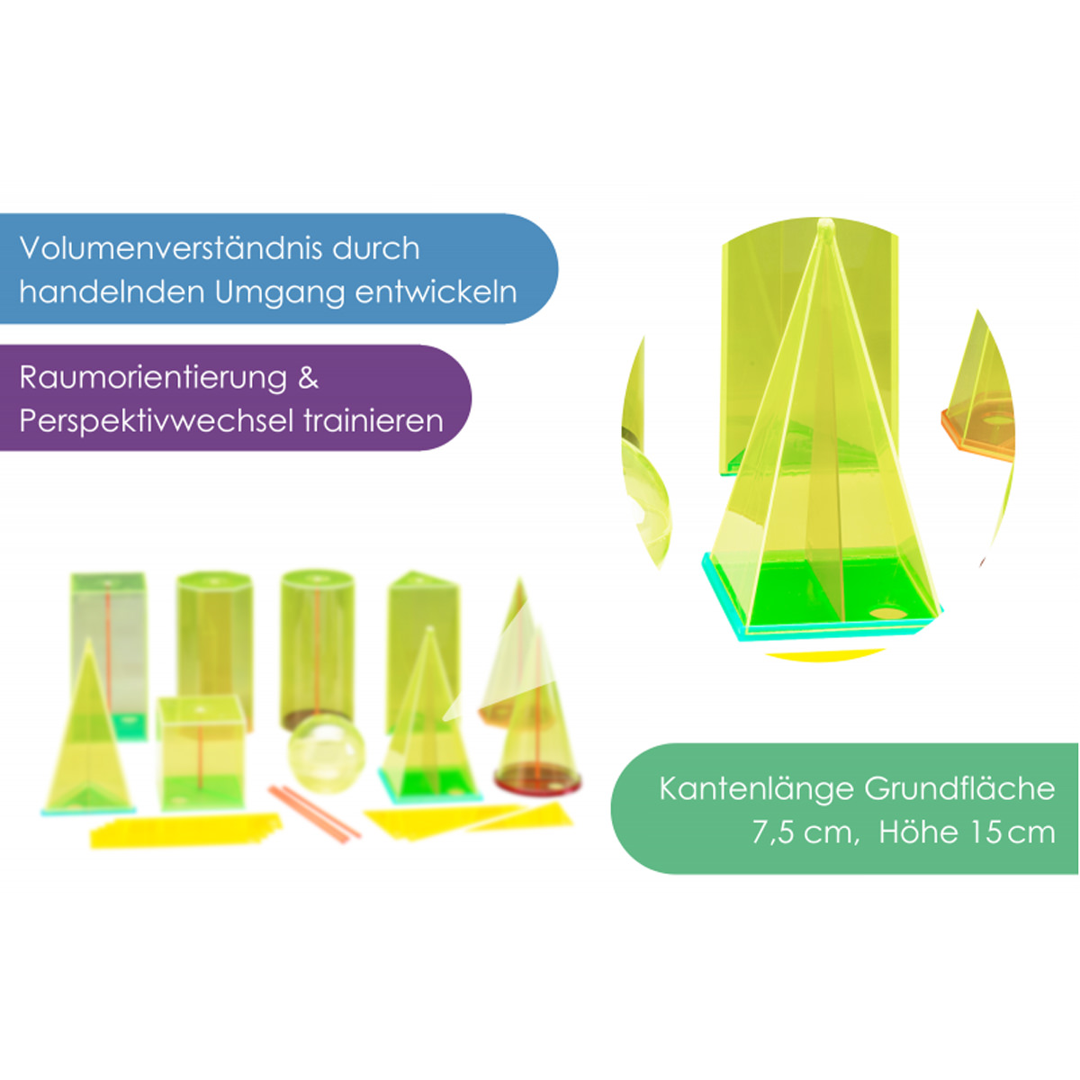 Wissner Körperformensatz 10 Geokörper mit Schnitten & Mittelachsen, 15 cm, 38-teilig 