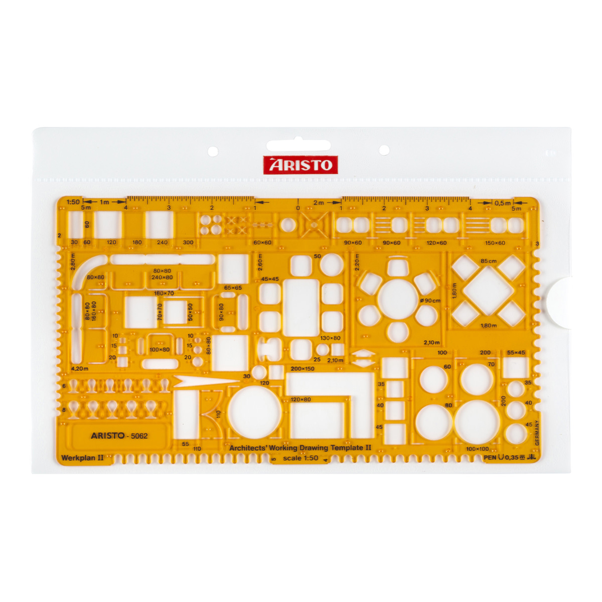 Aristo Architektur-Werkschablone 2 1:50, 225 x 125 mm, Tuschenoppen 