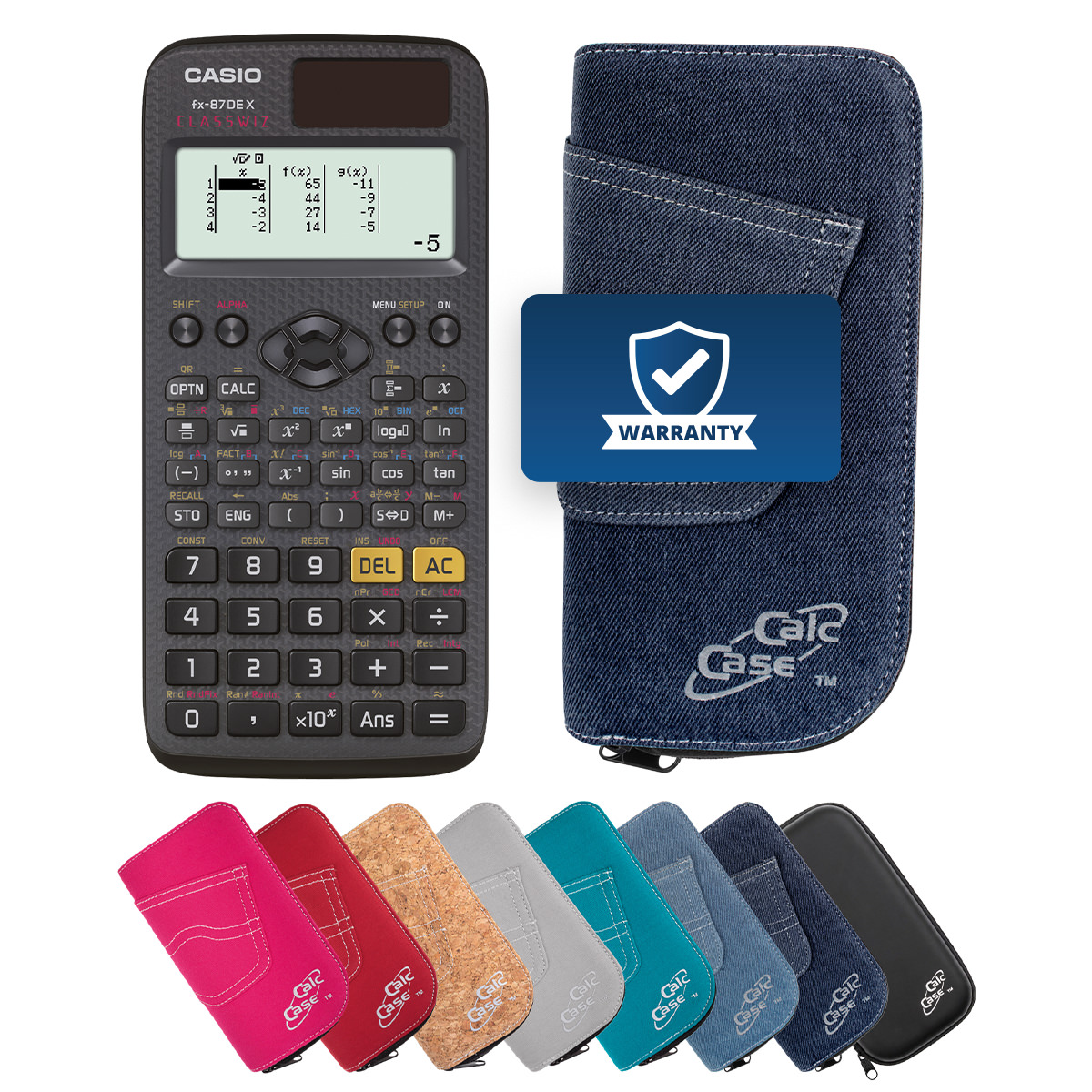 Casio FX-87 DE X Schulrechner und Schutztasche dunkelblau 