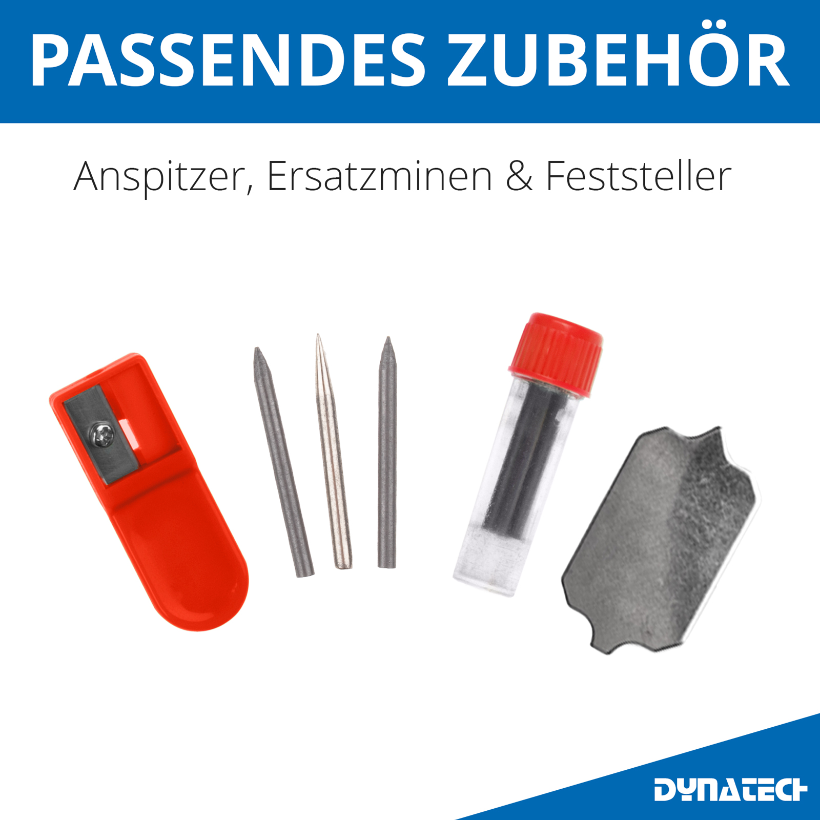 DynaTech Schnellverstellzirkel rot inkl. 2 Ersatzminen, Etui & 10 weiteren Zubehörartikeln