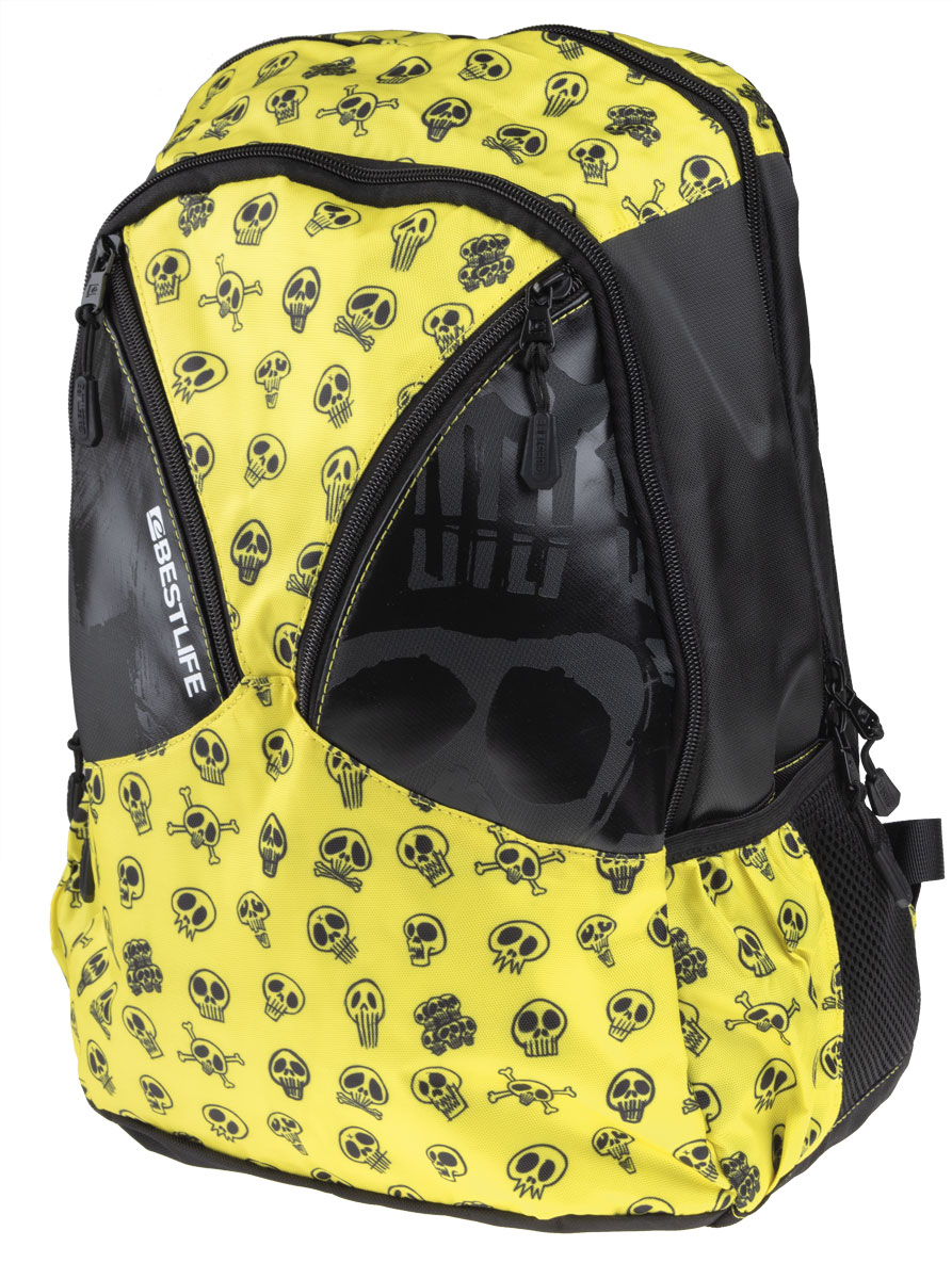 BestLife Schulrucksack für Laptop und Tablet bis 15,6 Zoll Smartphonefach gelb-schwarz