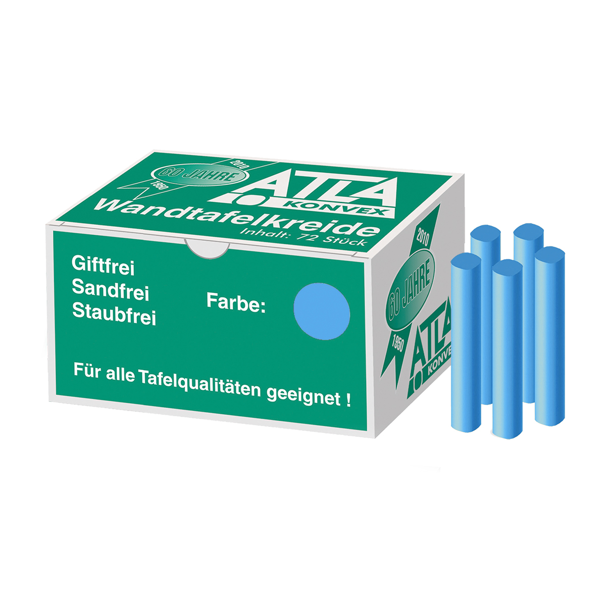 Farbkreide 72er Pack blau im Karton fettfrei, oval, staubarm