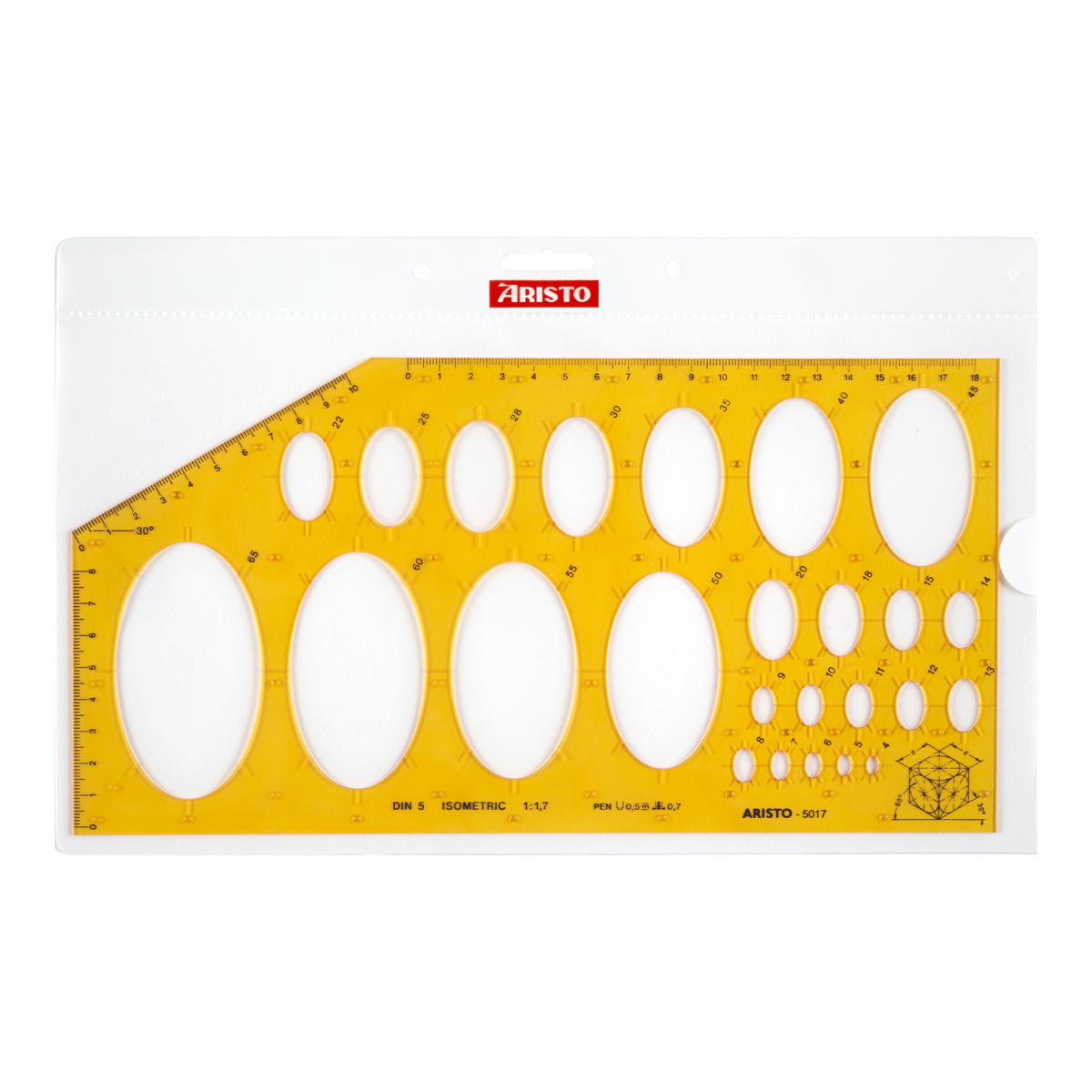 Aristo Ellipsenschablone Isometric DIN 5, 295 x 150 mm, 25 Ellipsen 