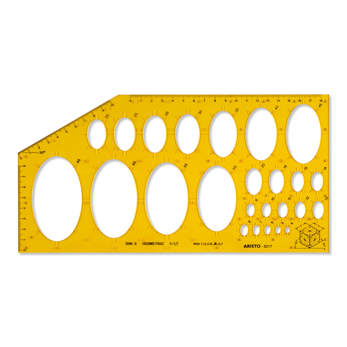 Aristo Ellipsenschablone Isometric DIN 5, 295 x 150 mm, 25 Ellipsen 