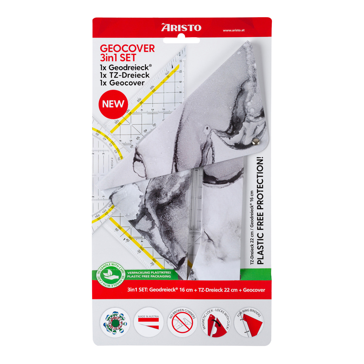 Aristo Geocover 3 in 1 Geo und TZ Dreieck white & grey 1 x AR1552 u AR1650/2 