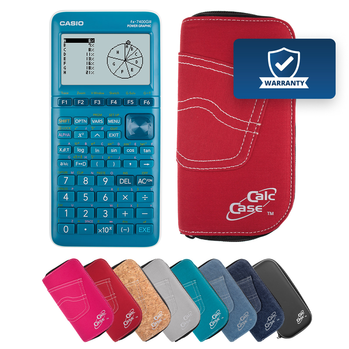 Casio FX-7400G III Grafikrechner und Schutztasche rot 