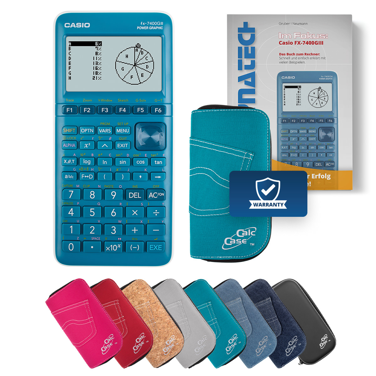 Casio FX-7400 G III Grafikrechner mit Schutztasche türkis und Fachbuch 