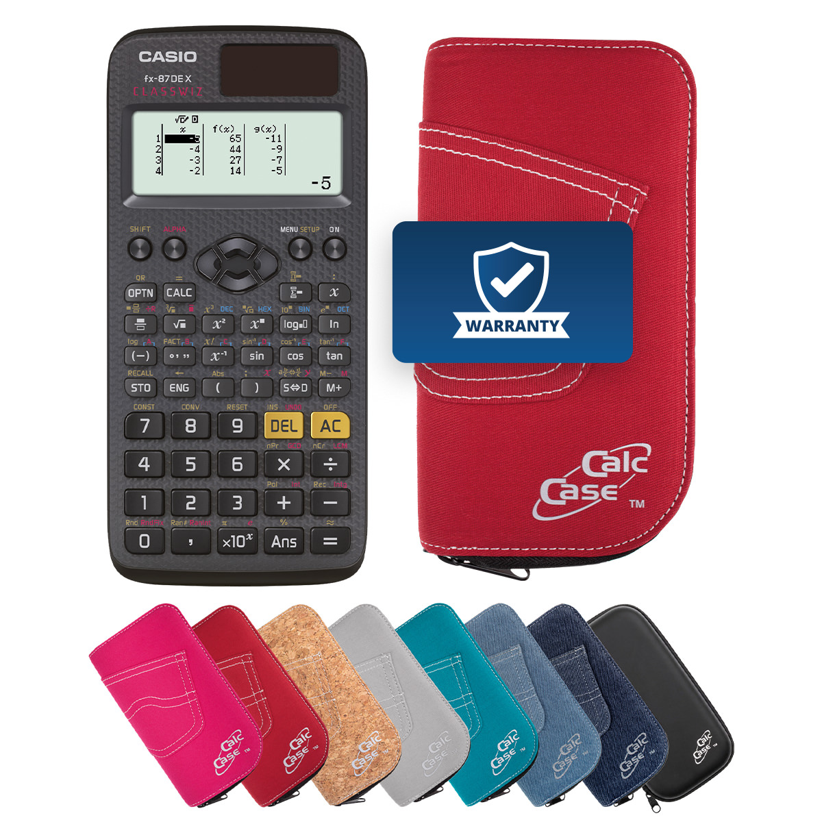 Casio FX-87 DE X Schulrechner und Schutztasche rot 