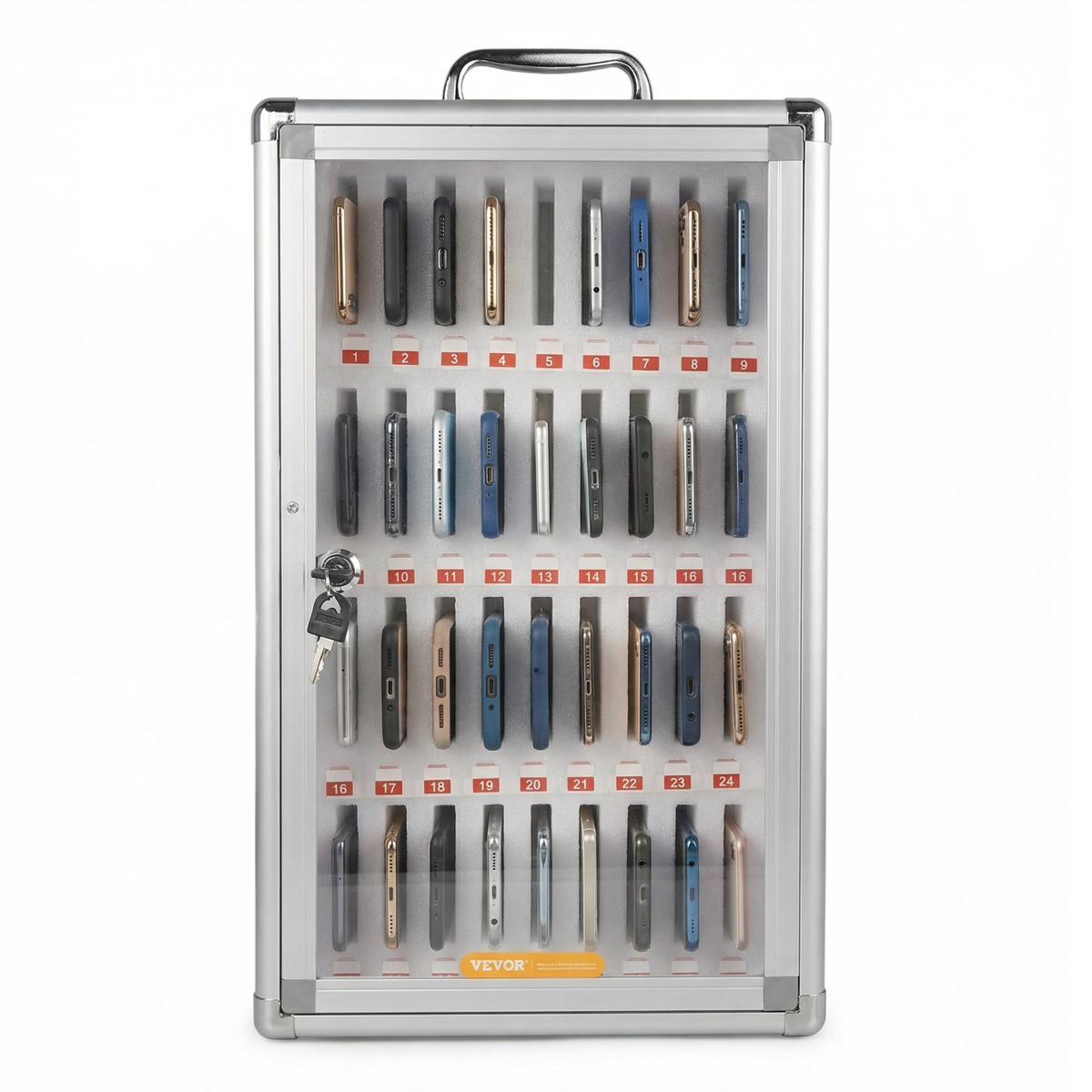 Handyhotel für 36 Handys, abschließbare Aufbewahrungsbox mit Wandhalterung & Tragegriff 