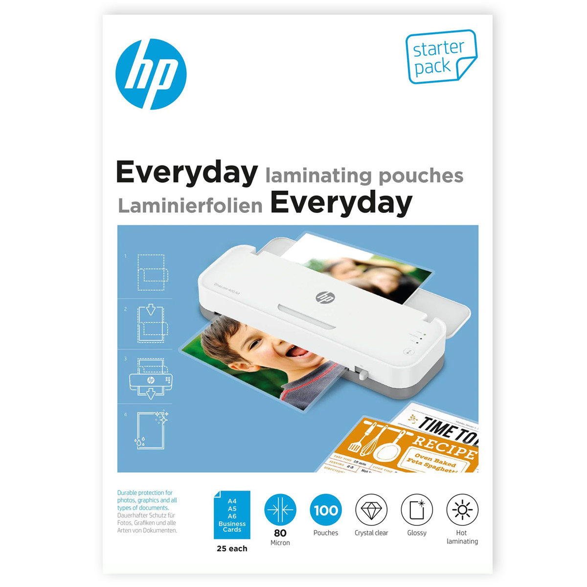 HP Laminiertaschen Everyday, Starter Set, 80 Micron, 100 Stück 