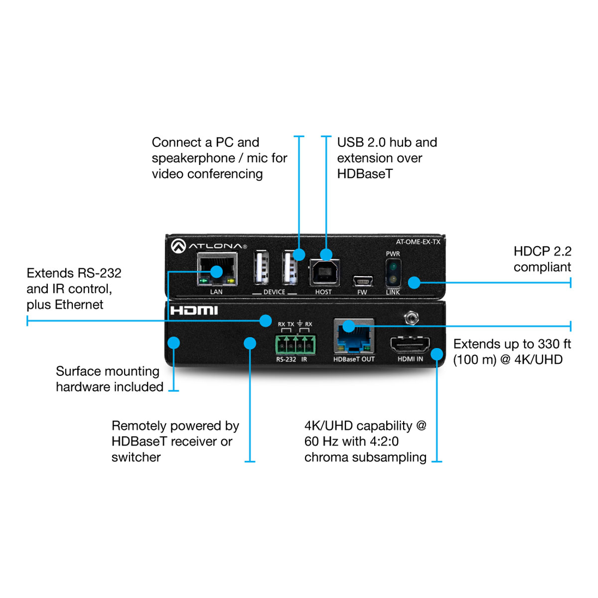 Atlona AT-OME-EX-TX HDBaseT Transmitter, USB 2.0 