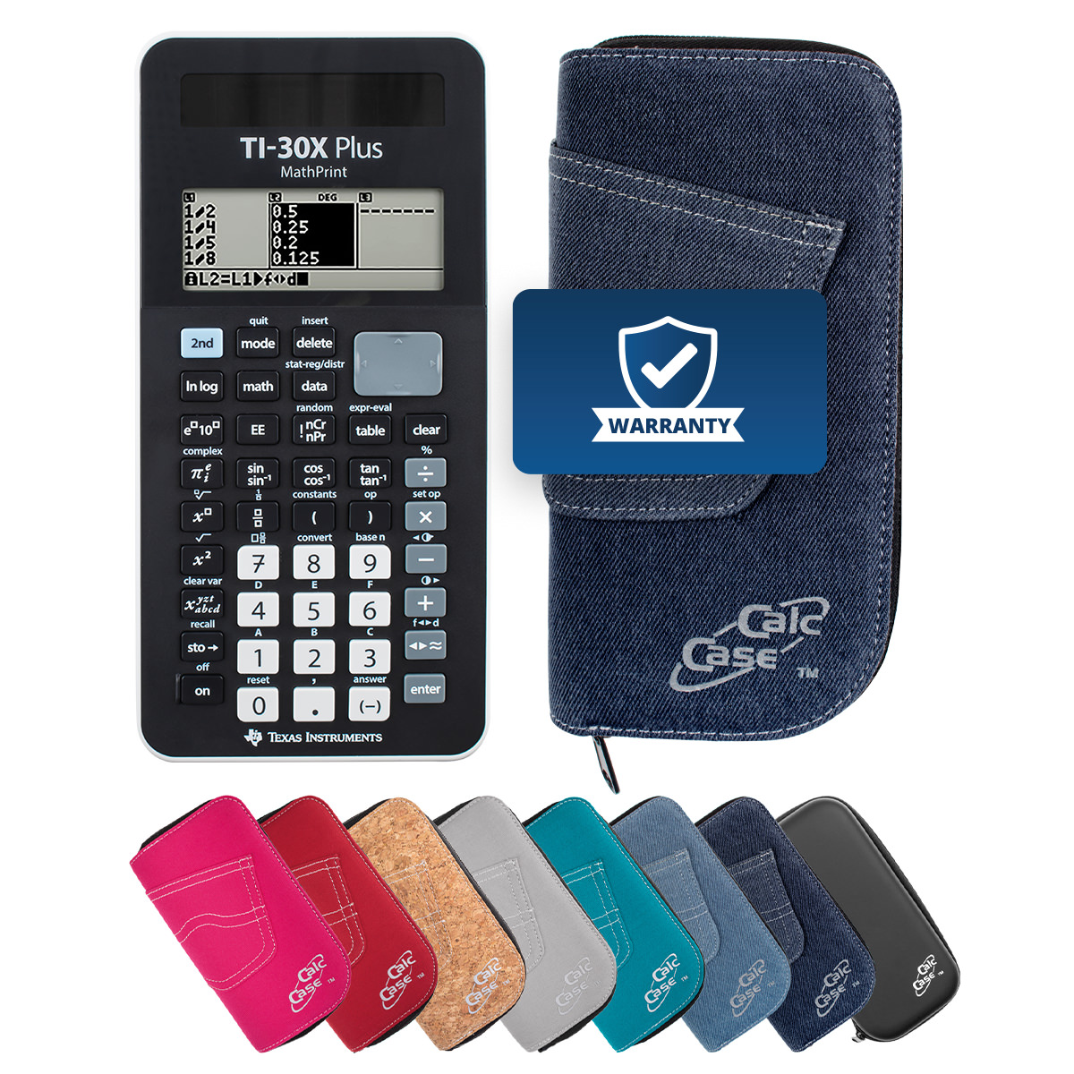 TI-30X Plus MP Schulrechner mit Schutztasche im Jeans-Design dunkelblau 