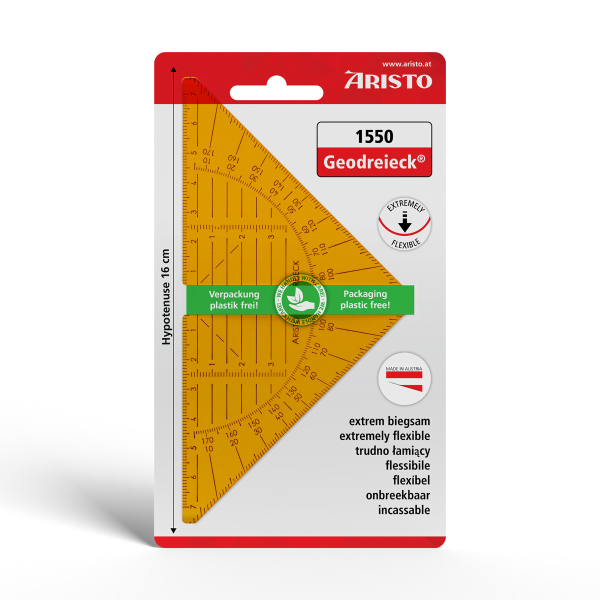 Aristo Geodreieck 16 cm orange-transp., biegsam, ohne Facette 