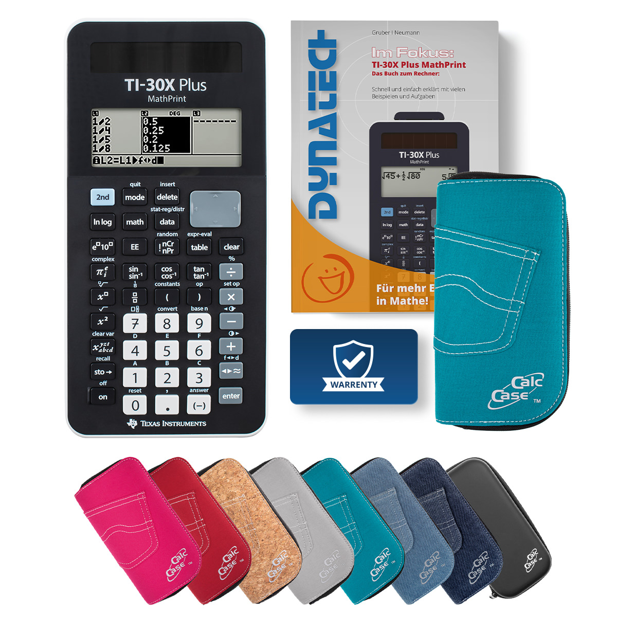 TI-30X Plus MP Schulrechner mit Schutztasche türkis und Fachbuch 
