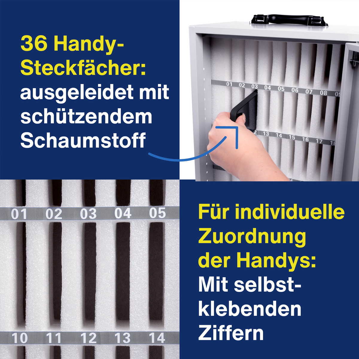 Magnetoplan Smartphone Storage Box, tragbarer Handy Tresor bis 36 Mobiltelefone 