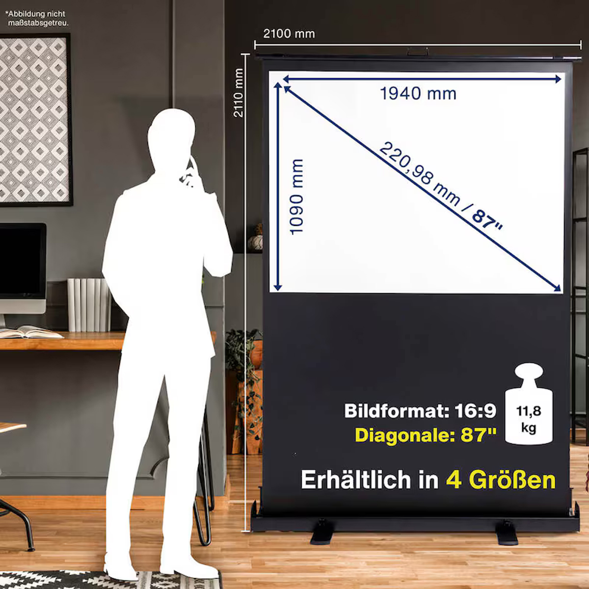 Magnetoplan mobile Pull-Up Bodenleinwand 16:9, 1940 x 1090 mm 