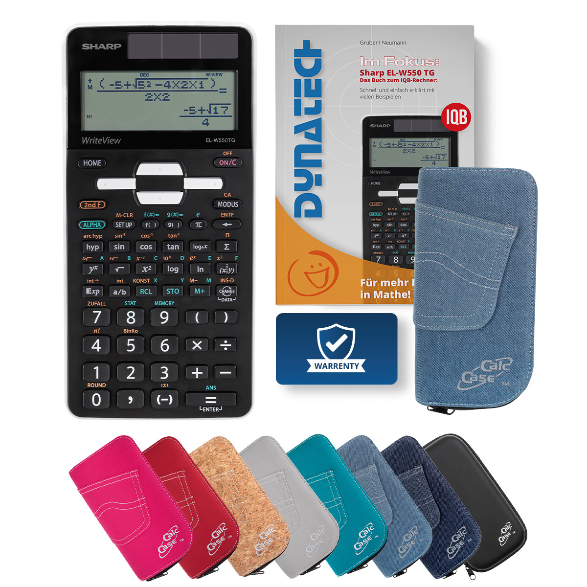 Sharp EL-W550TG Schulrechner mit Schutztasche hellblau und Fachbuch 