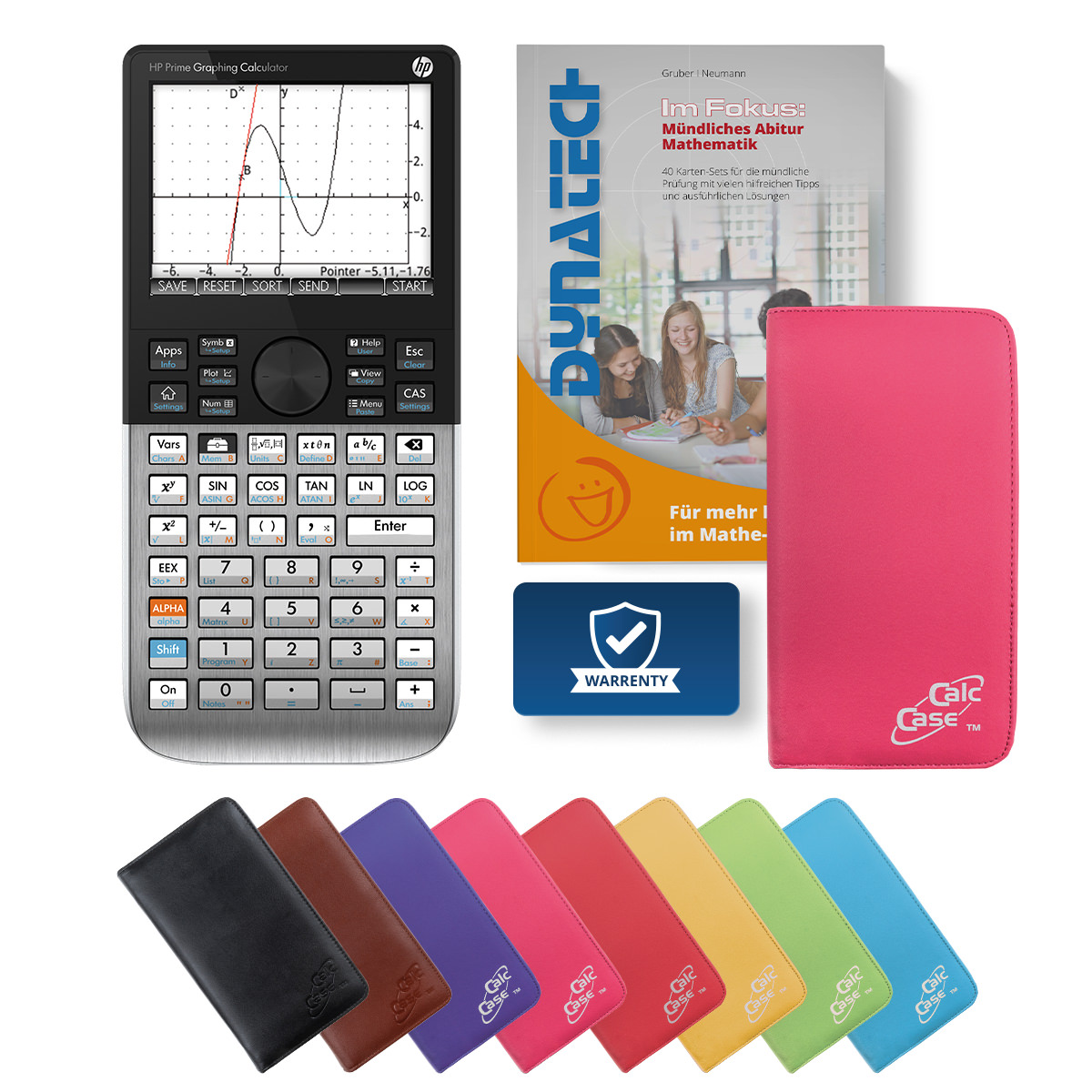 HP-Prime CAS Grafikrechner mit Schutztasche pink & Fachbuch 