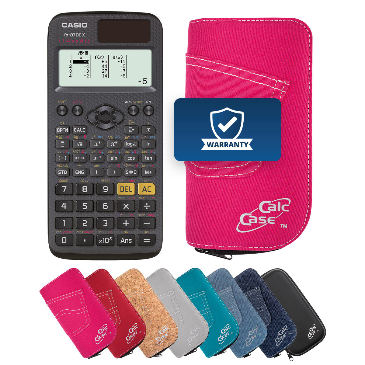 Casio FX-87 DE X Schulrechner und Schutztasche pink 