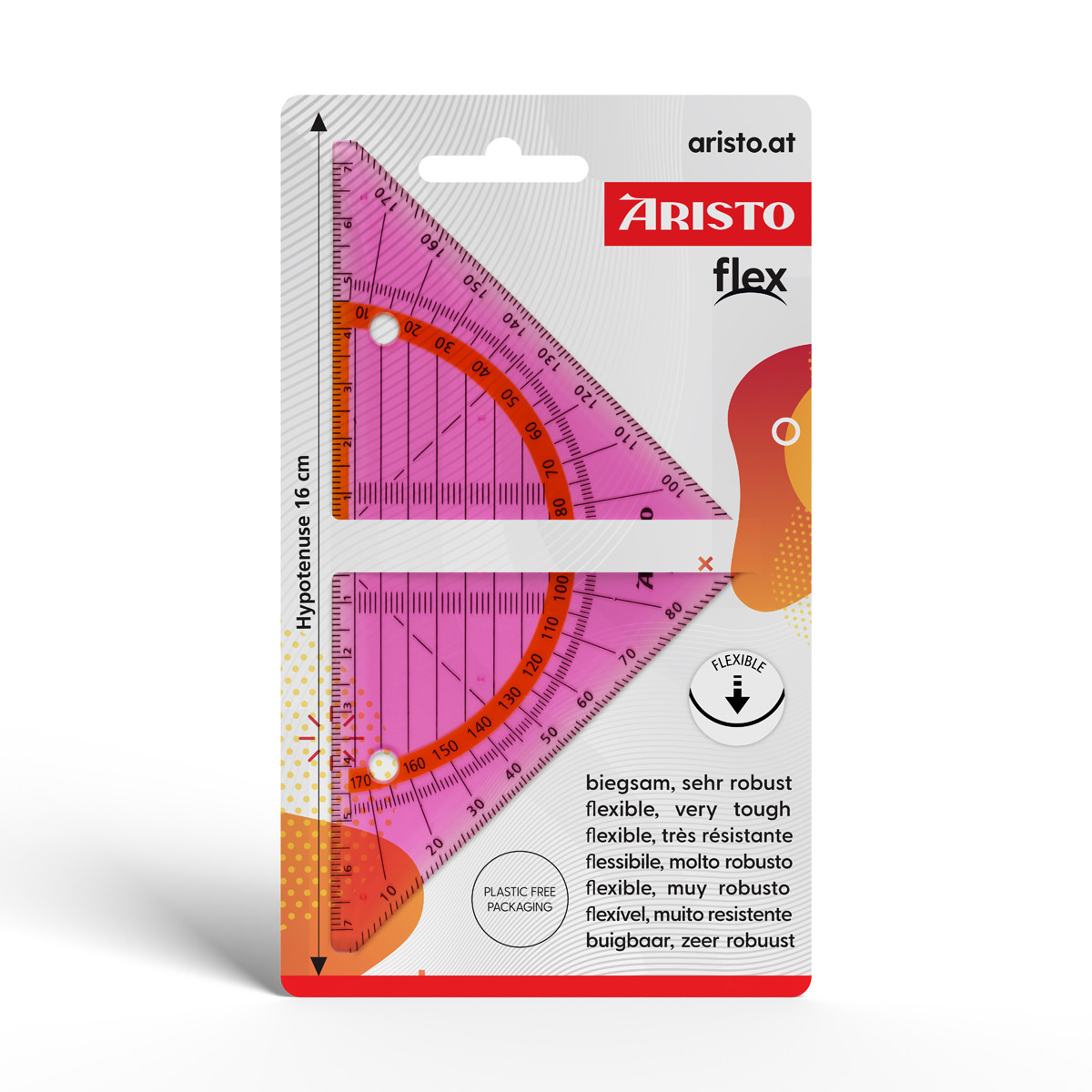 Aristo Flex Geometrie Dreieck 16 cm biegsam, Hypotenuse 16 cm, neonpink 