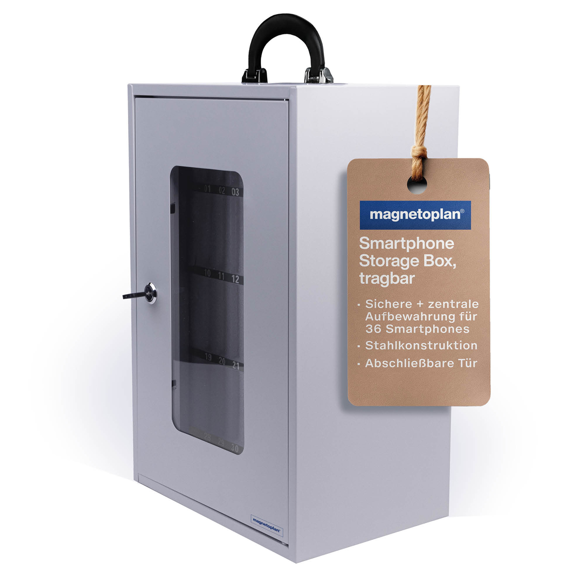 Magnetoplan Smartphone Storage Box, tragbarer Handy Tresor bis 36 Mobiltelefone 