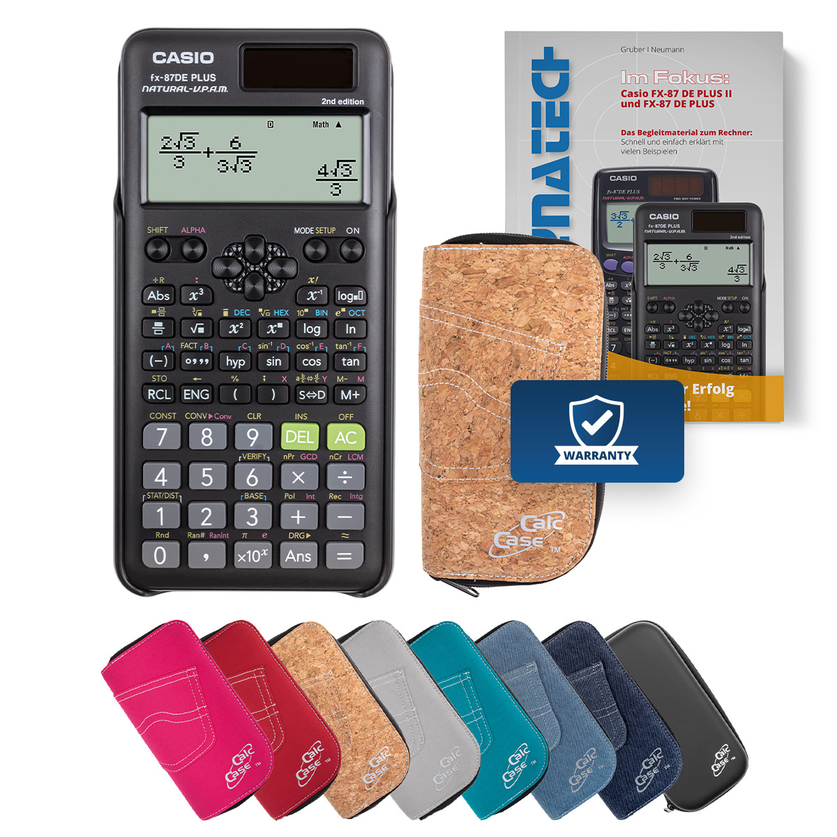 Casio FX-87 DE Plus II Schulrechner mit Schutztasche kork und Fachbuch 