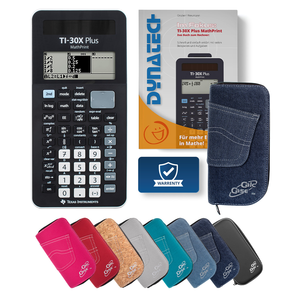 TI-30X Plus MP Schulrechner mit Schutztasche dunkelblau und Fachbuch 