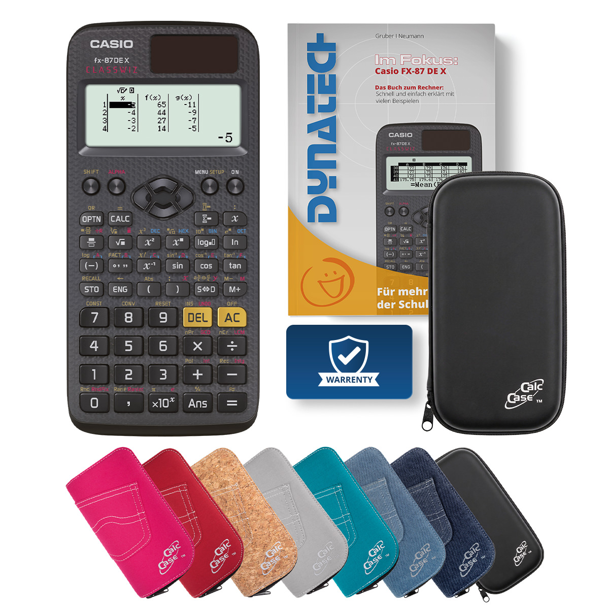 Casio FX-87 DE X Schulrechner Classic Bundle mit Schutztasche & Fachbuch 