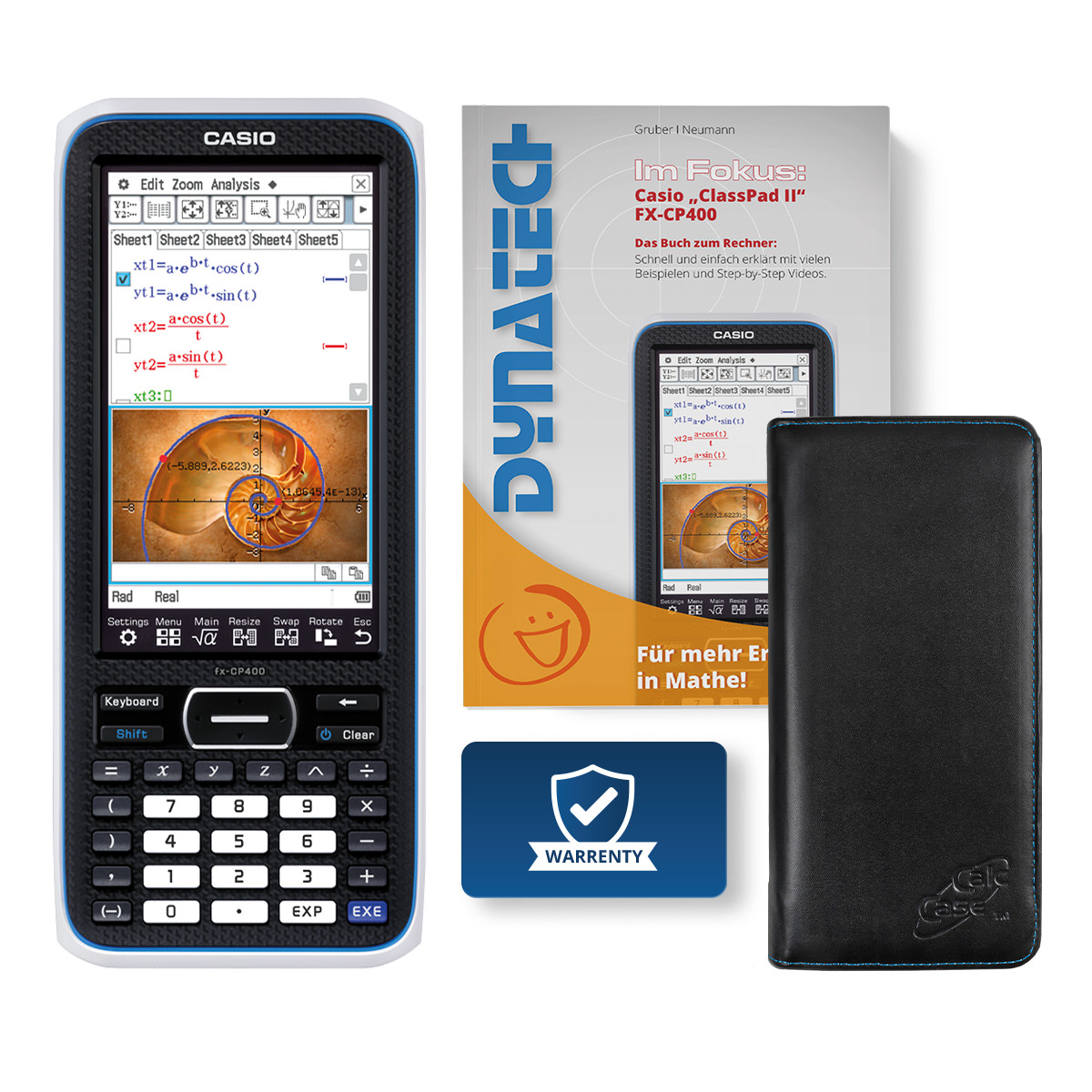 Casio FX-CP400 ClassPad II CAS Grafikrechner mit Tasche schwarz und Fachbuch 