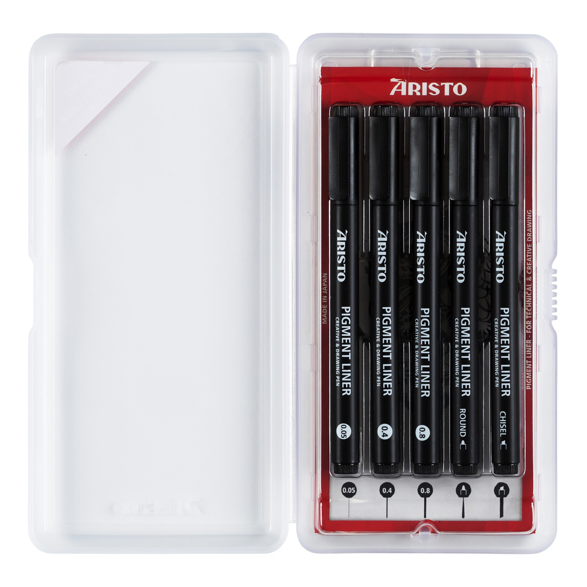 Aristo Pigment Liner Grafik 5er-Set schwarz in 0,05/0,4/0,8/Rund/Keil 