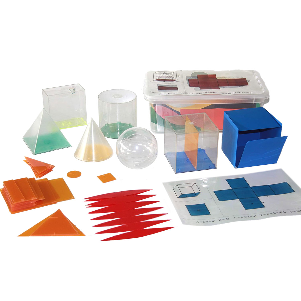 Wissner Körperformen Komplettsatz 6-teilig für Overheadprojektor & Formelsammlung, inkl. Böden, Netz, Schnitte