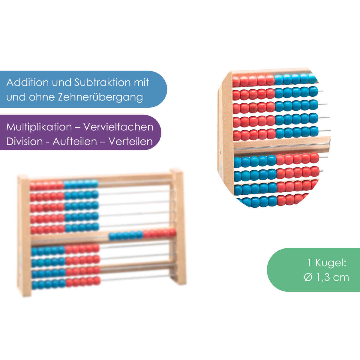 Wissner Rechenrahmen 100er Zahlenraum, Reihen 5x rot-blau & 5x blau-rot, mit Fokus auf 5er & 10er Struktur