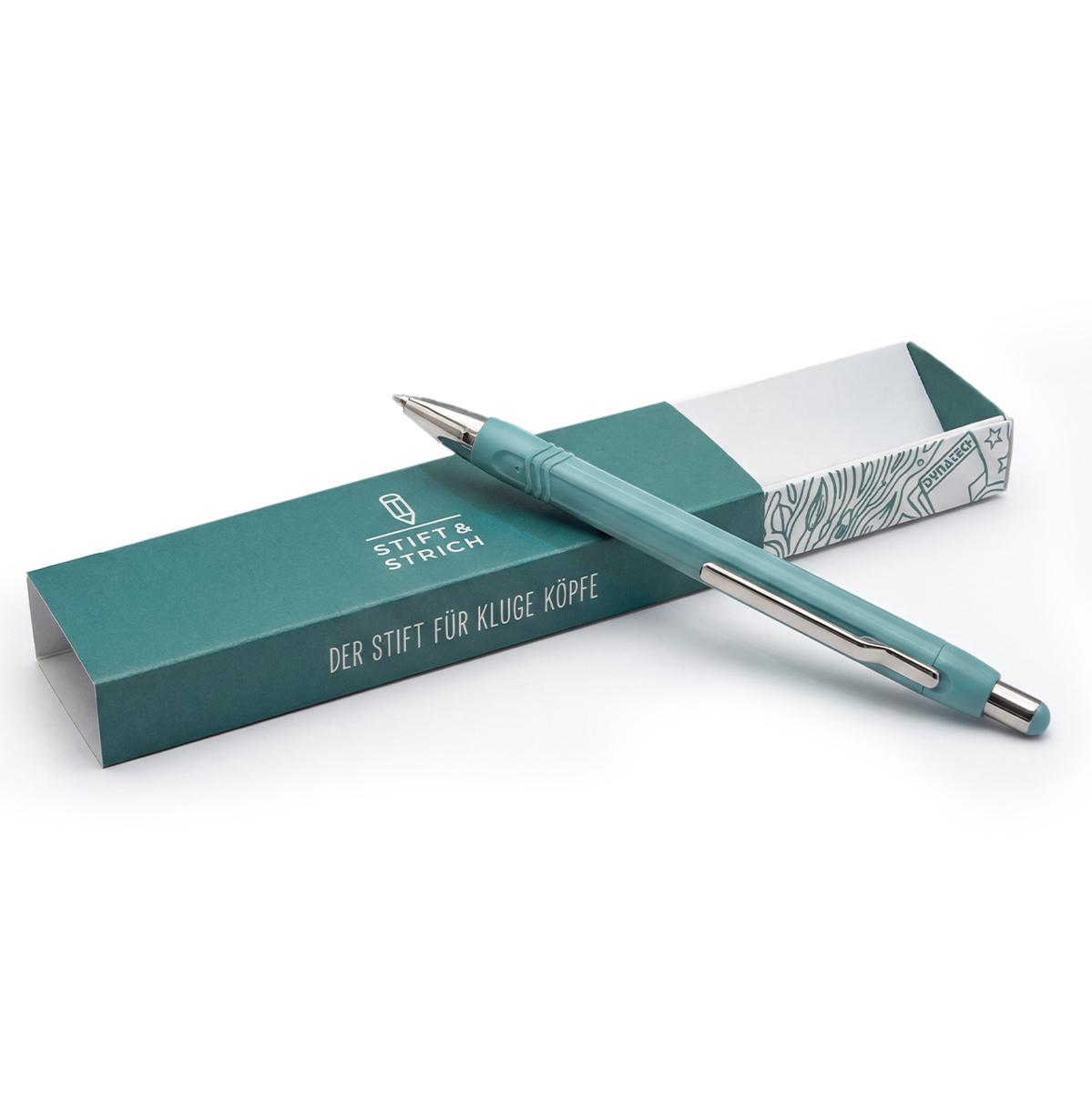 Kugelschreiber aqua, Mine blau - Stift & Strich - nachfüllbar, dokumentenecht, Metallclip & Druckknopf mit Farbakzent