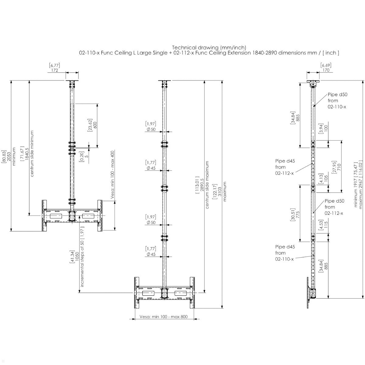 SMS Func Zubehör Verlängerung für Deckenhalter 1840-2890 mm, weiß 