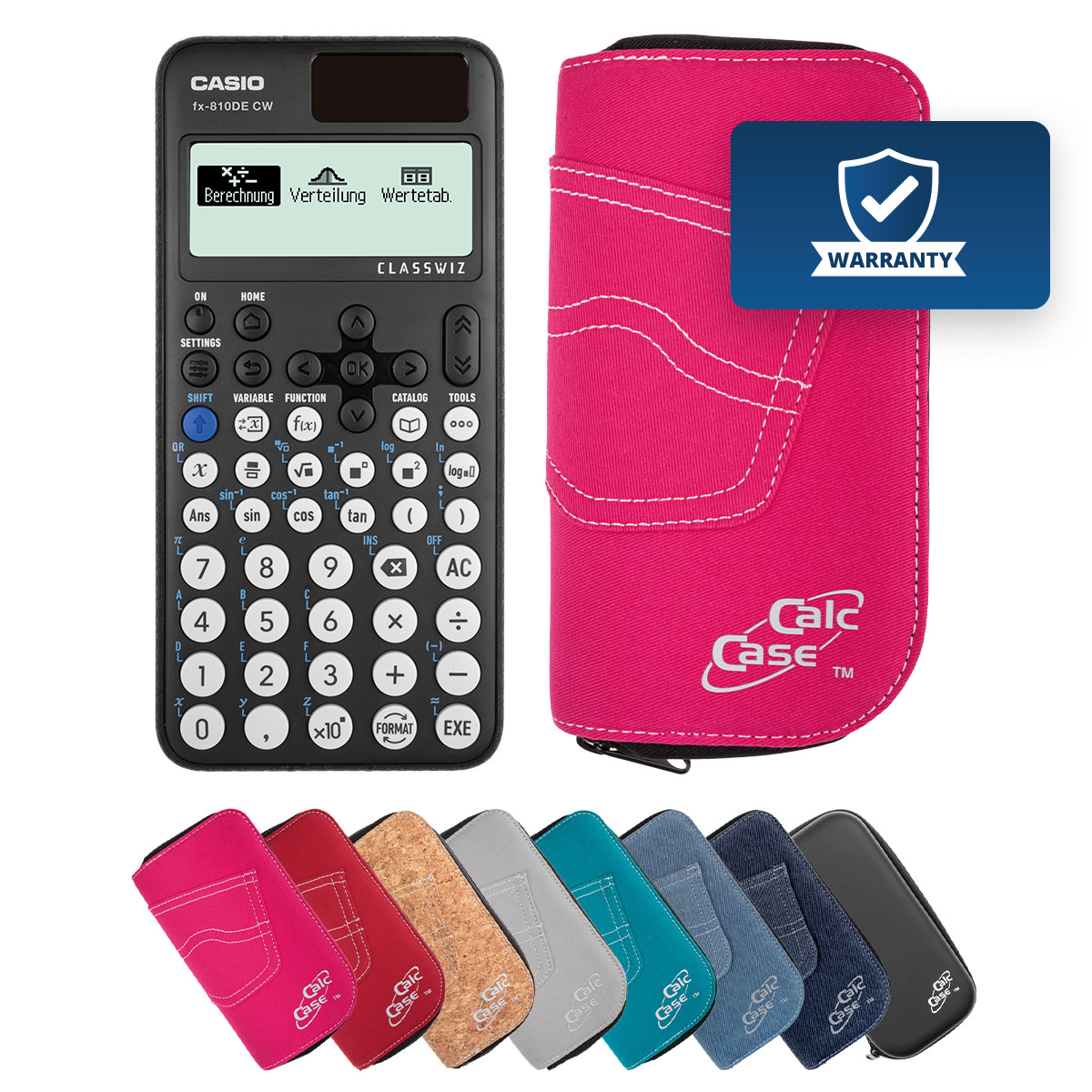 Casio FX-810 DE CW Schulrechner mit Schutztasche pink