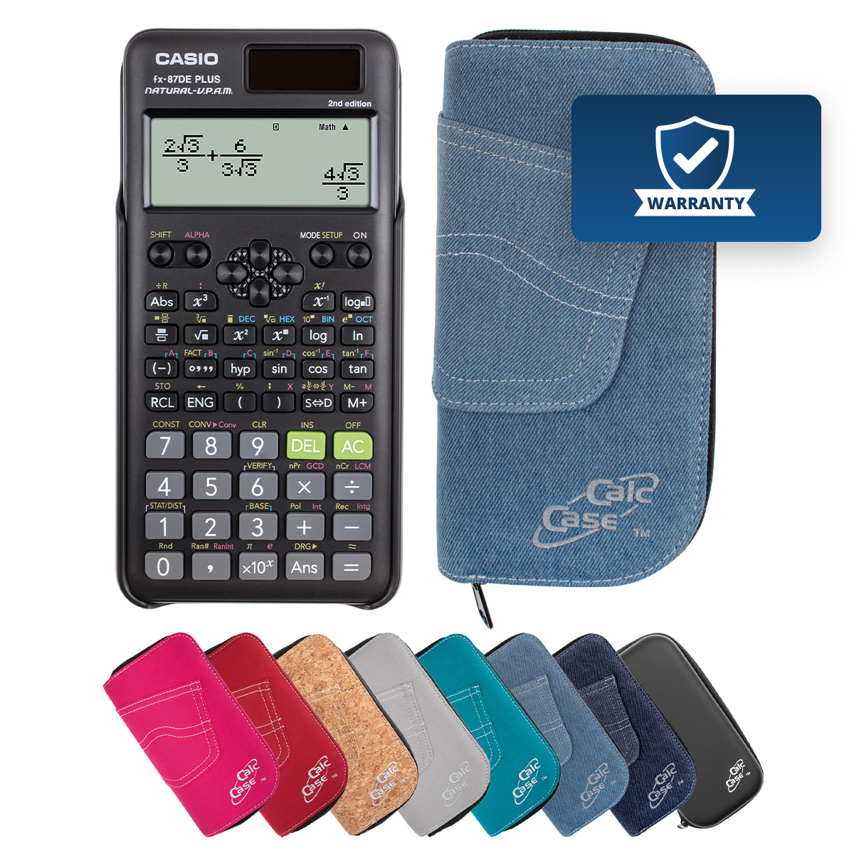 Casio FX-87 DE Plus II Schulrechner mit Schutztasche im Jeans-Design hellblau 