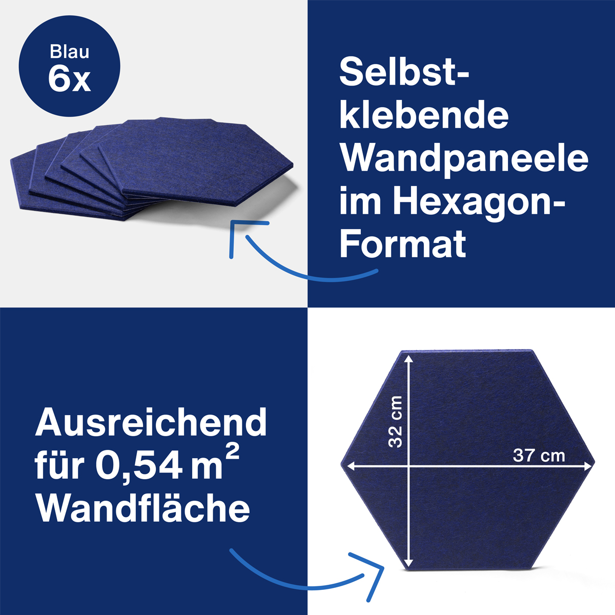 Magnetoplan Akustik-Wandpaneele Hexagon 37x32x0,9cm, blau selbstklebend 