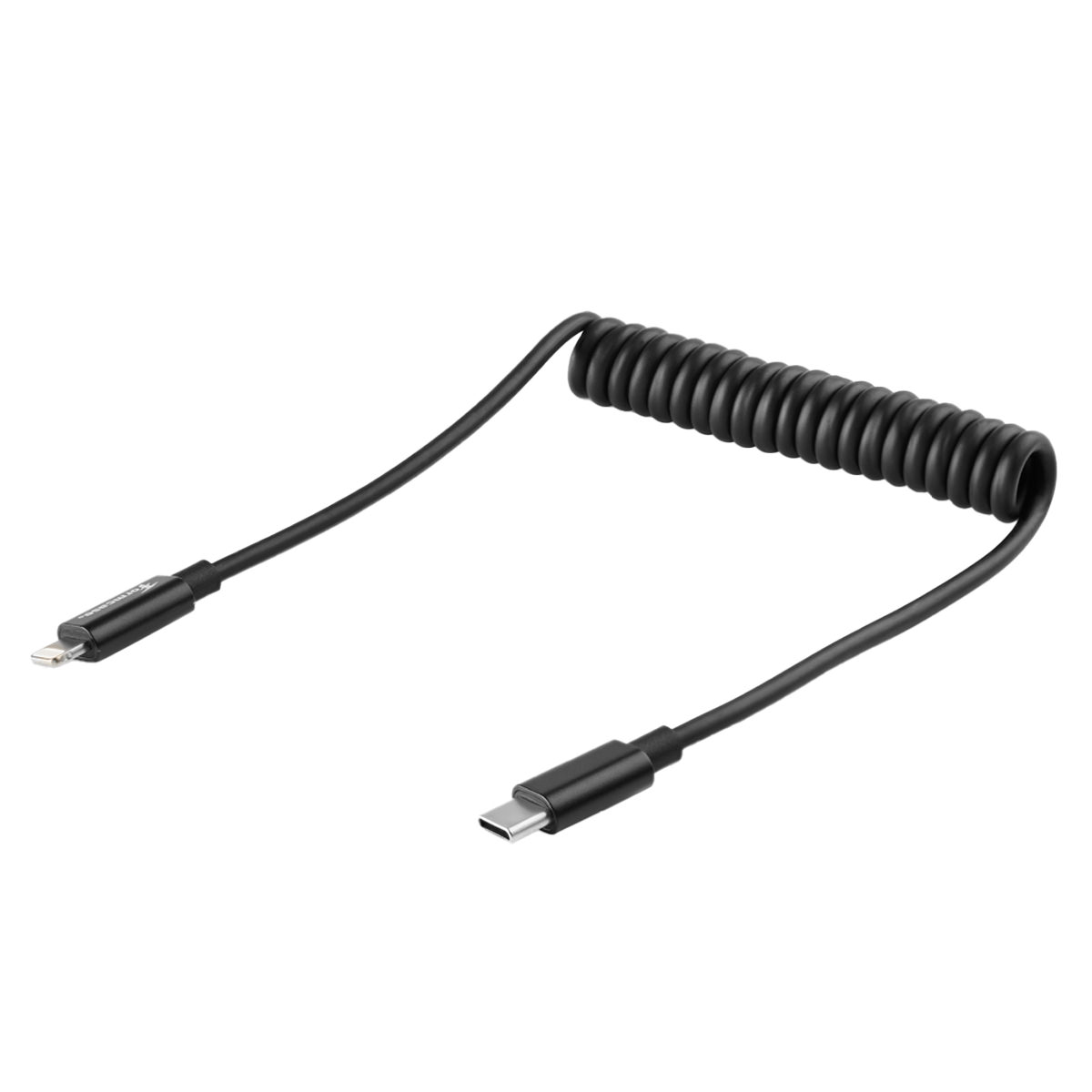 Formcase Spiralkabel Lightning zu USB-C Kabel 0,3-1m schwarz (MFI zertifiziert) 