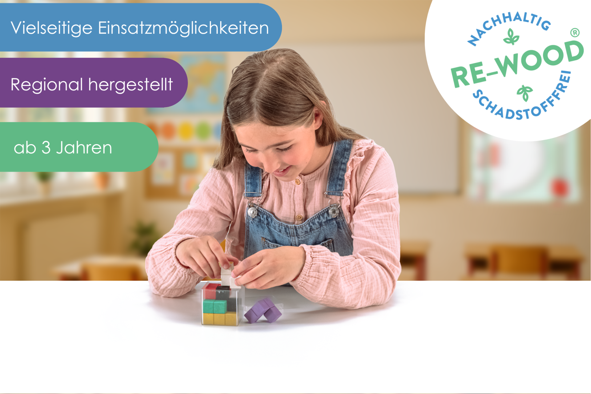 Wissner SOMA Würfel aus 7 farbigen Elementen 6 x 6 x 6 cm, Einzelteile aus 4 oder 3 Einzelsteinen 