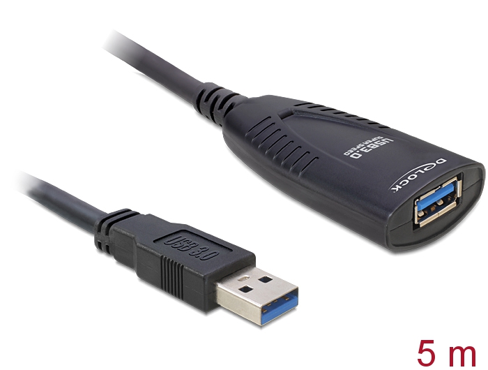 Delock USB 3.0 Kabel, Verlängerung aktiv 5m max. 900 mA