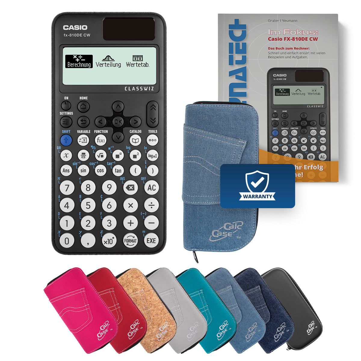Casio FX-810 DE CW Schulrechner mit Schutztasche hellblau und Fachbuch